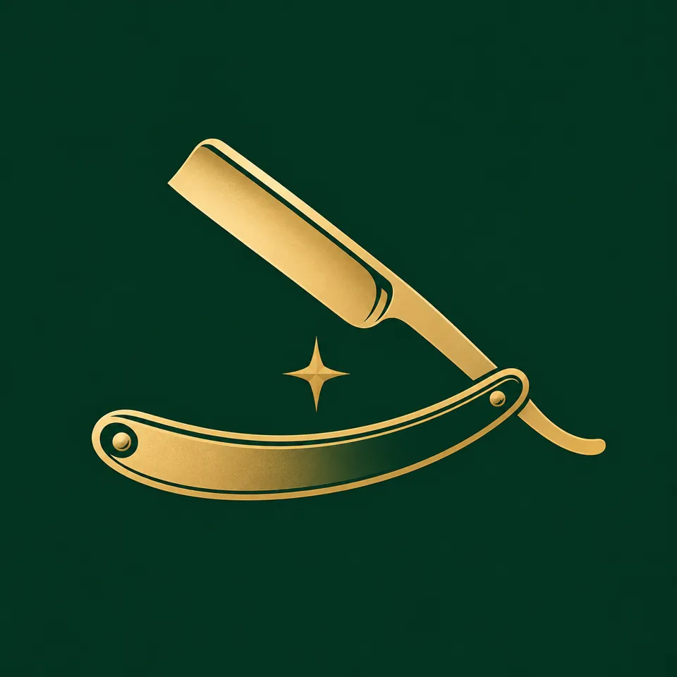 Gold razor on forest green logo example